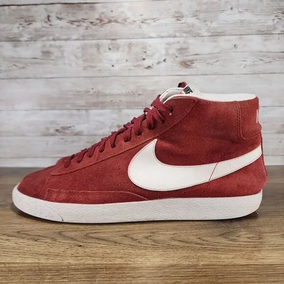 Nike Blazer Mid Team Red Maroon Suede White Big Swoosh Retro Shoes Size 10.5