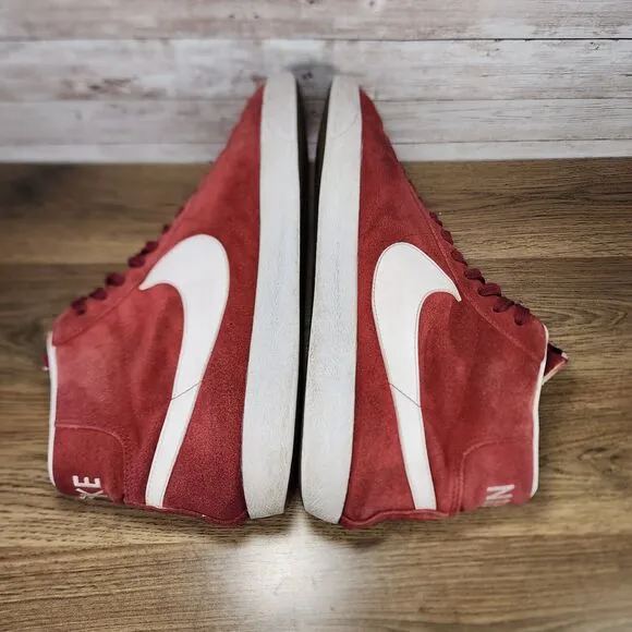 Nike Blazer Mid Team Red Maroon Suede White Big Swoosh Retro Shoes Size 10.5