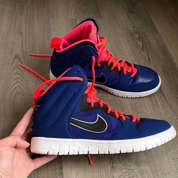 Nike Dunk Free High 2013 Men's Leather Basketball Shoes Royal Blue/Atomic Red 9