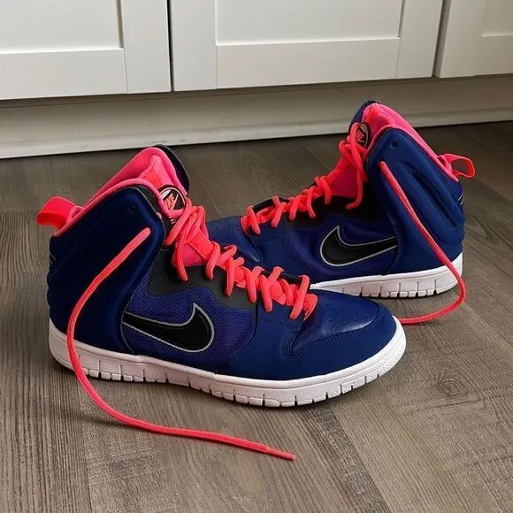 Nike Dunk Free High 2013 Men's Leather Basketball Shoes Royal Blue/Atomic Red 9
