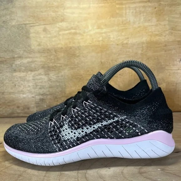 Nike Free RN Flyknit Womens Sz 7.5 Running Shoes Sneakers Black Pink 942839-007