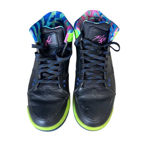 Nike Leather Shoes Air Jordon Men's Flight Neon Green Black Basketball Sz 11