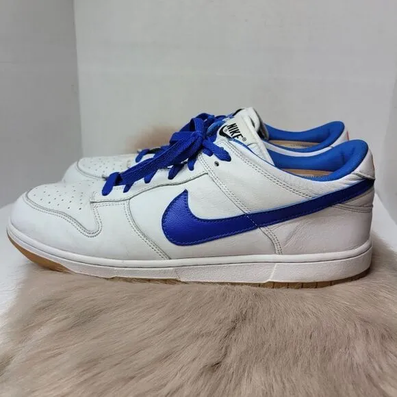 Nike Air Force 1 Dunk Low Leather Blue And White Sneaker Shoes Size 12