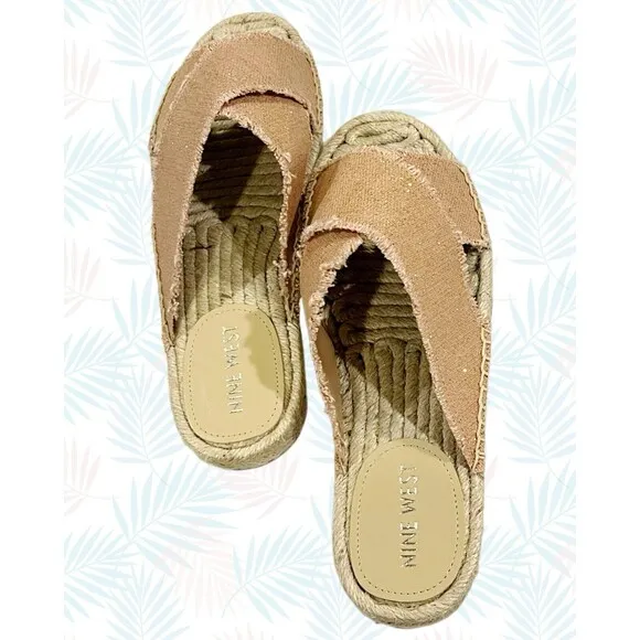 Nine West Espadrille Sandals Criss Cross Band  Blush/Khaki Gold Sparkles  9 NWT