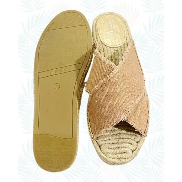 Nine West Espadrille Sandals Criss Cross Band  Blush/Khaki Gold Sparkles  9 NWT