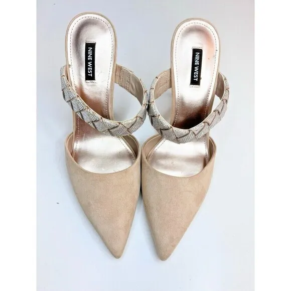 Nine West luxury fresah Shoes West Greet Womens Rhinestone High Heels cream 10M