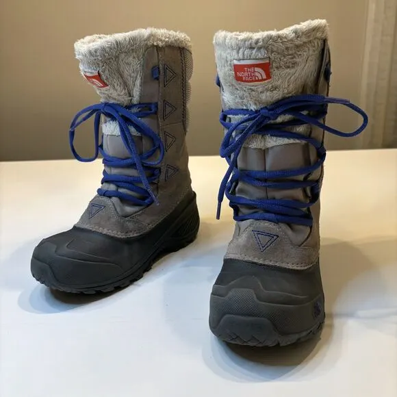 North Face Girl's Gray Leather Suede Heat Seeker Waterproof‎ Snow Boots Size 3