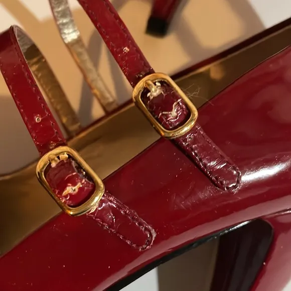NWD 8.5, Dark Red Burgundy Patent Leather Raptur, Steven Madden Strappy 4” Heels