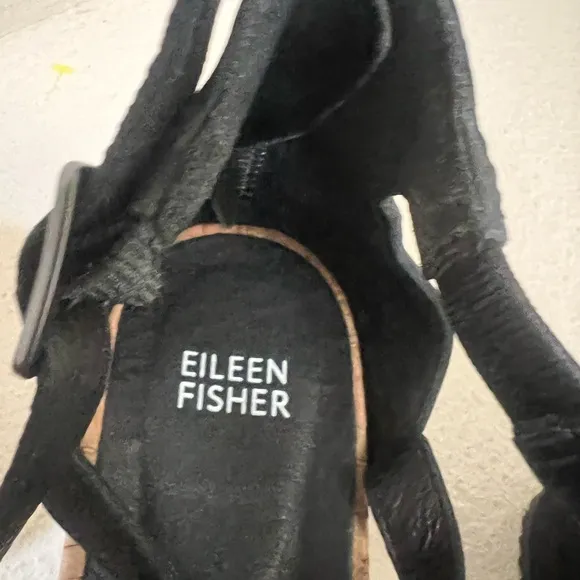 NWNT Eileen Fisher Women's Black Emmy Tumbled Nubuck Wedge‎ Comfort Sandals Sz 9