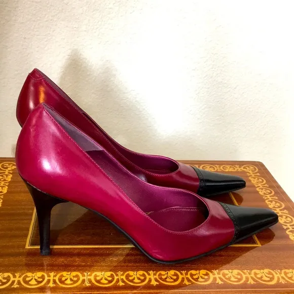 NWOB Dolce Perla 8 Plum pink and Black Heels Made in Italy