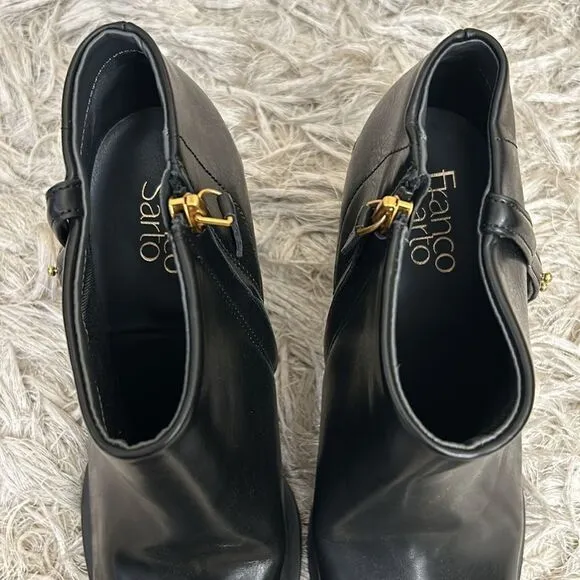 NWOB Franco Sarto Vivica Black Leather Square Toe Block Heel Ankle Boots size 10