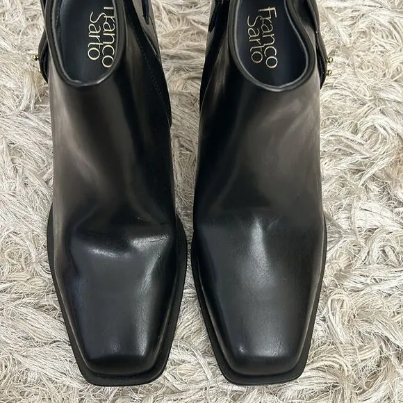 NWOB Franco Sarto Vivica Black Leather Square Toe Block Heel Ankle Boots size 10