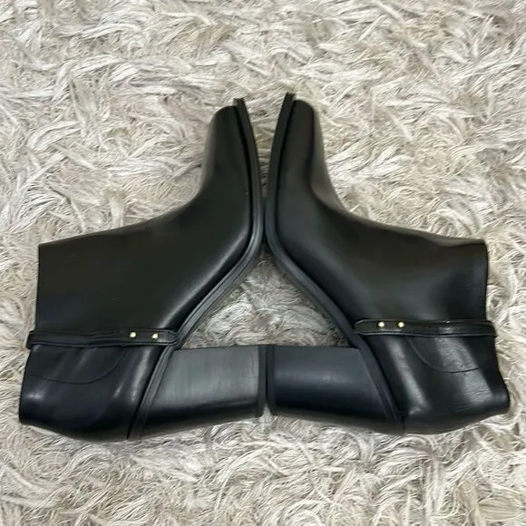 NWOB Franco Sarto Vivica Black Leather Square Toe Block Heel Ankle Boots size 10