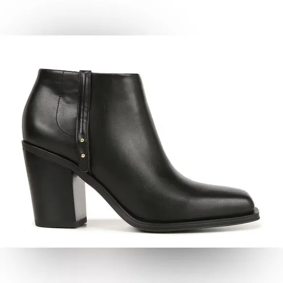 NWOB Franco Sarto Vivica Black Leather Square Toe Block Heel Ankle Boots size 10