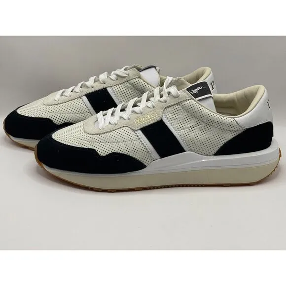 NWOB Polo Ralph Lauren Men's Train 89 Sneakers Shoes‎ 10.5 White w/Black Suede