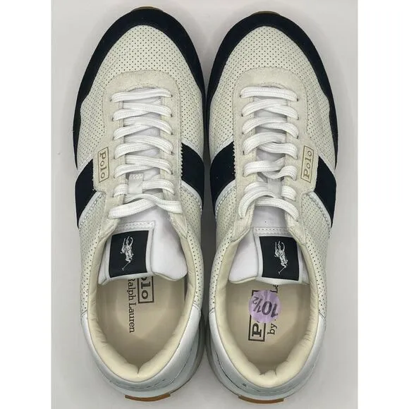 NWOB Polo Ralph Lauren Men's Train 89 Sneakers Shoes‎ 10.5 White w/Black Suede