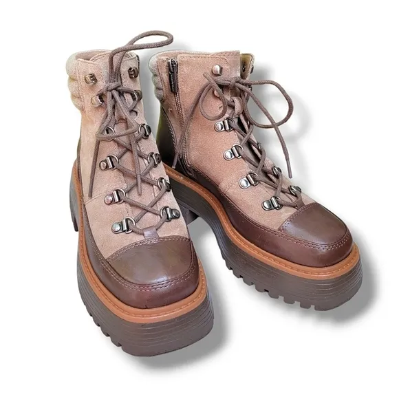 NWOB Vince Camuto Lug Sole Mertamie Platform Booties Boots‎ Size 6 Brown