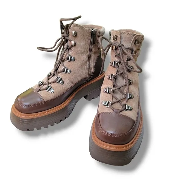 NWOB Vince Camuto Lug Sole Mertamie Platform Booties Boots‎ Size 6 Brown