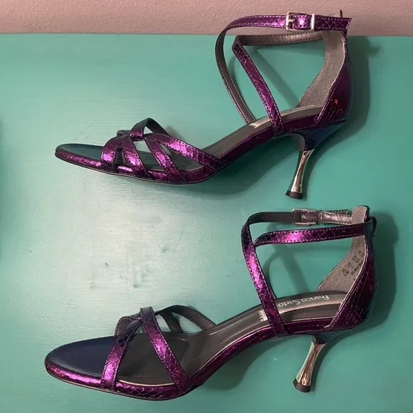NWOT FRANCO SARTO “Rika” Metallic Purple Snake Print Dress Sandals / Sz 6.5