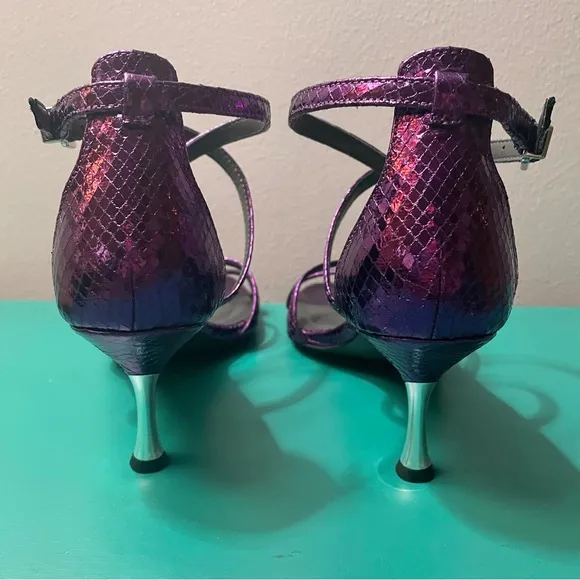 NWOT FRANCO SARTO “Rika” Metallic Purple Snake Print Dress Sandals / Sz 6.5