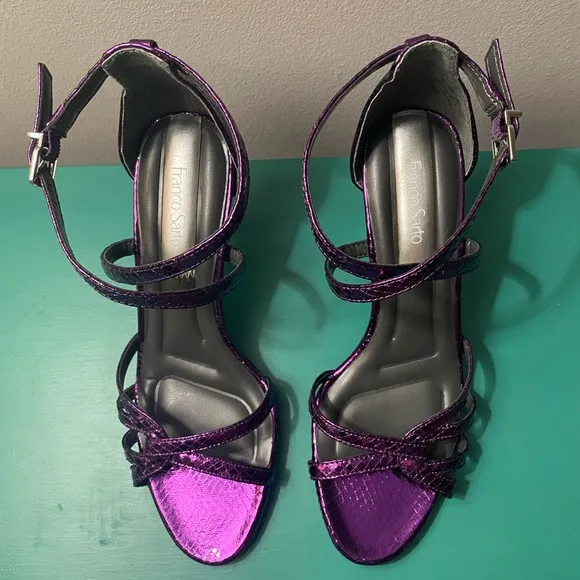 NWOT FRANCO SARTO “Rika” Metallic Purple Snake Print Dress Sandals / Sz 6.5