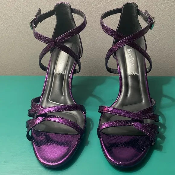 NWOT FRANCO SARTO “Rika” Metallic Purple Snake Print Dress Sandals / Sz 6.5