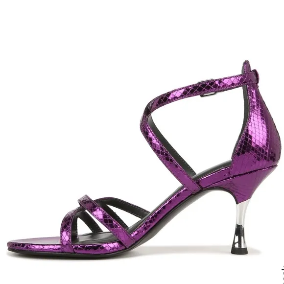 NWOT FRANCO SARTO “Rika” Metallic Purple Snake Print Dress Sandals / Sz 6.5