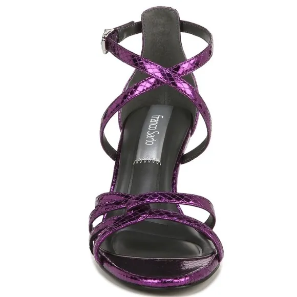 NWOT FRANCO SARTO “Rika” Metallic Purple Snake Print Dress Sandals / Sz 6.5