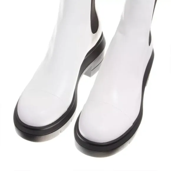 NWOT Stuart Weitzman Norah Lug Sole Chelsea White Leather Ankle Boots Sz. 10