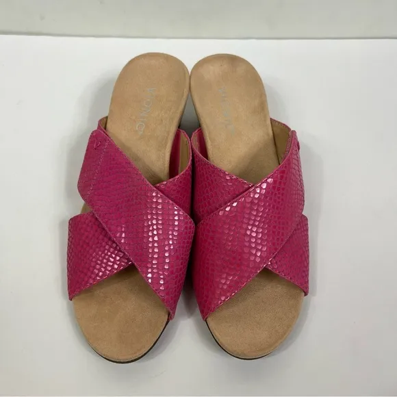 NWOT Vionic Leticia Pink Leather Wedge Comfort Sandals