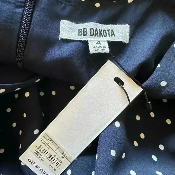 NWT BB Dakota Navy Short Sleeve Mini Dress with White Polka Dots