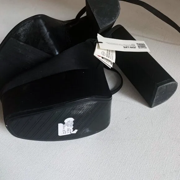 NWT Black Chunky Platform Nylon Ankle Wrap Closure heels 40