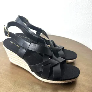 NWT Cole Haan Wedge Sandals Strappy Espadrille Summer Casual Neutral Black 9