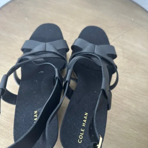 NWT Cole Haan Wedge Sandals Strappy Espadrille Summer Casual Neutral Black 9