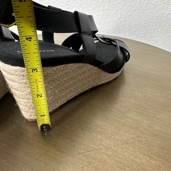 NWT Cole Haan Wedge Sandals Strappy Espadrille Summer Casual Neutral Black 9