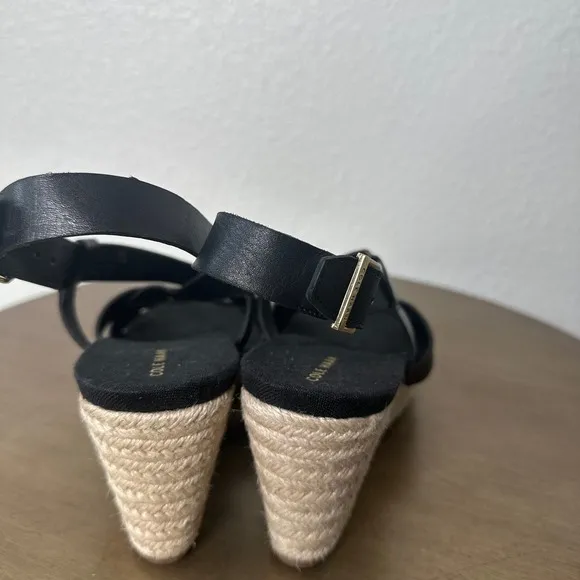 NWT Cole Haan Wedge Sandals Strappy Espadrille Summer Casual Neutral Black 9