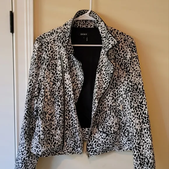 NWT DKNY Black White Speckle Asymmetrical Coat Blazer Jacket