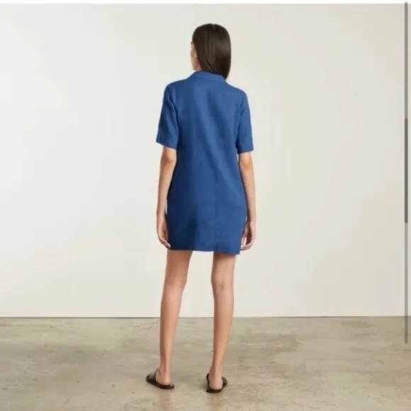 NWT Everlane 100% Linen Workwear Blue Button Down Short Dress SZ XS
