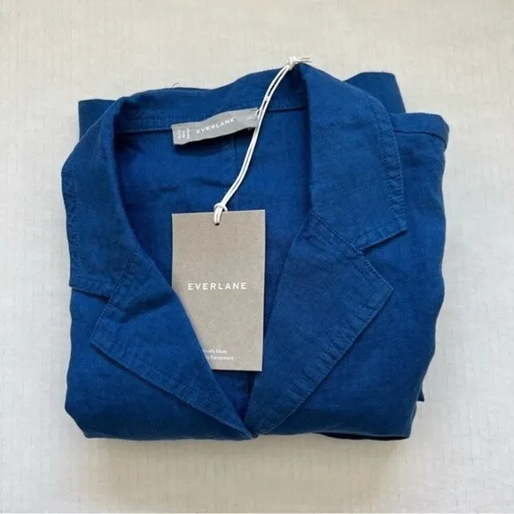 NWT Everlane 100% Linen Workwear Blue Button Down Short Dress SZ XS