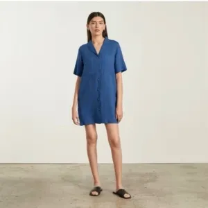 NWT Everlane 100% Linen Workwear Blue Button Down Short Dress SZ XS