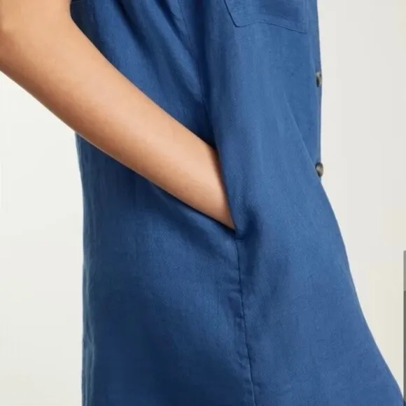 NWT Everlane 100% Linen Workwear Blue Button Down Short Dress SZ XS