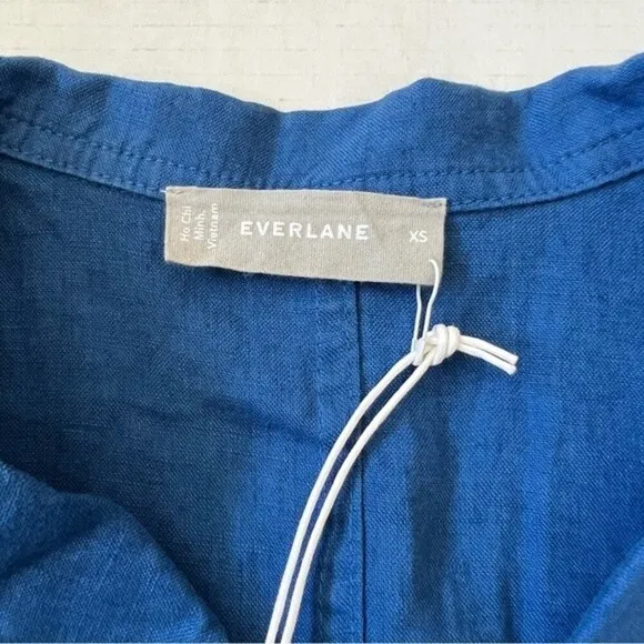 NWT Everlane 100% Linen Workwear Blue Button Down Short Dress SZ XS