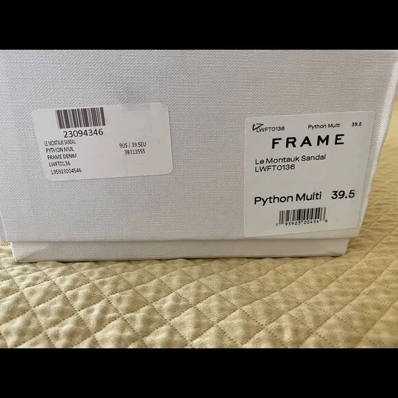 NWT FRAME Le Montauk Criss Cross Sandals, Size 39.5 Euro/9 US, Python Multi