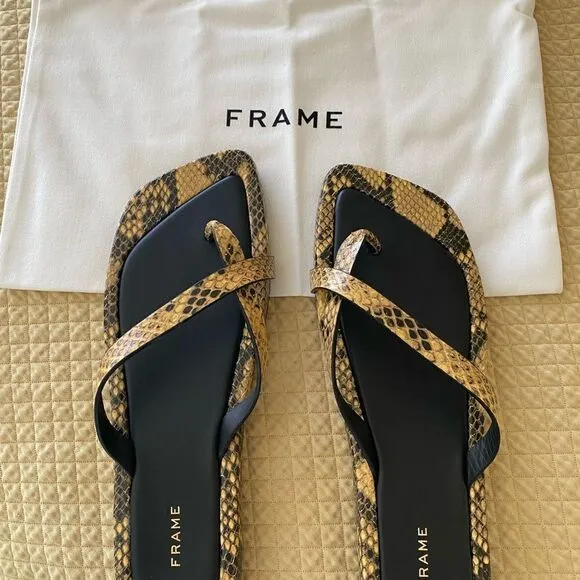 NWT FRAME Le Montauk Criss Cross Sandals, Size 39.5 Euro/9 US, Python Multi