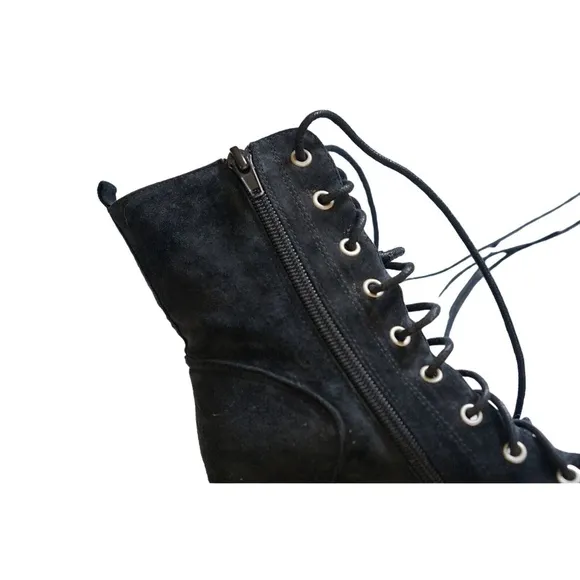 NWT Free People Black Suede Lace Up Open Toe High Heel Sandals Womens Size 6.5
