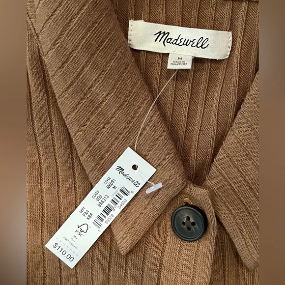 NWT Madewell Button-Front Midi Shirtdress - Medium - Camel Tan