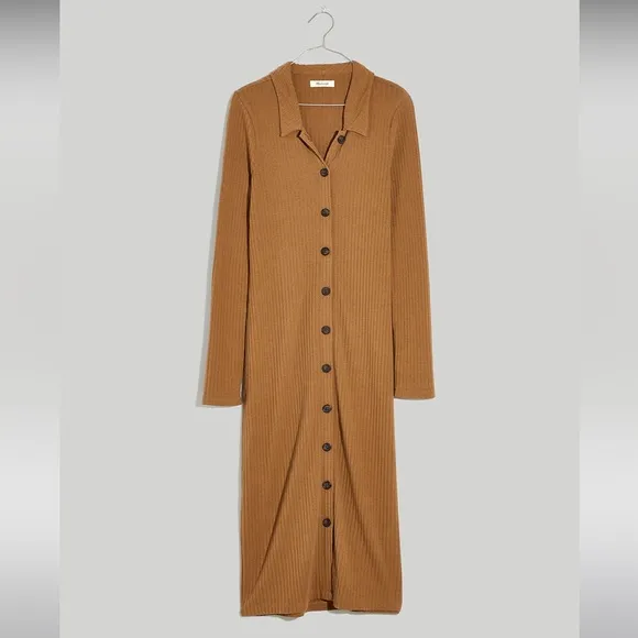 NWT Madewell Button-Front Midi Shirtdress - Medium - Camel Tan