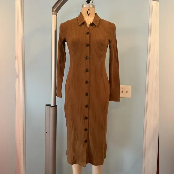 NWT Madewell Button-Front Midi Shirtdress - Medium - Camel Tan