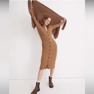 NWT Madewell Button-Front Midi Shirtdress - Medium - Camel Tan