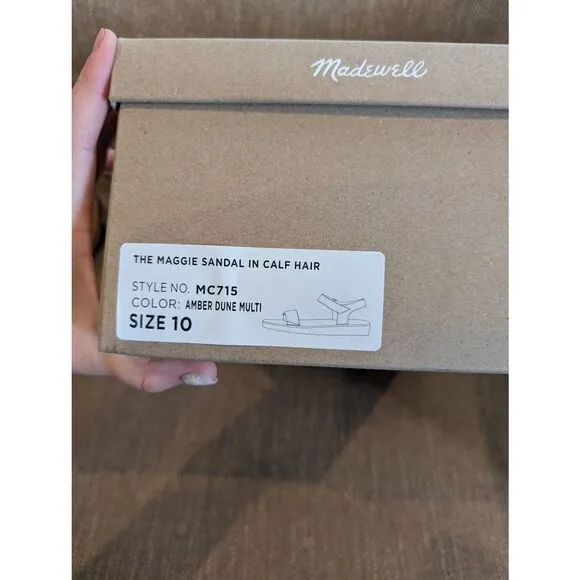 NWT Madewell Women's The Maggie Calf Hair Sandals Amber Dune Multi Size 10